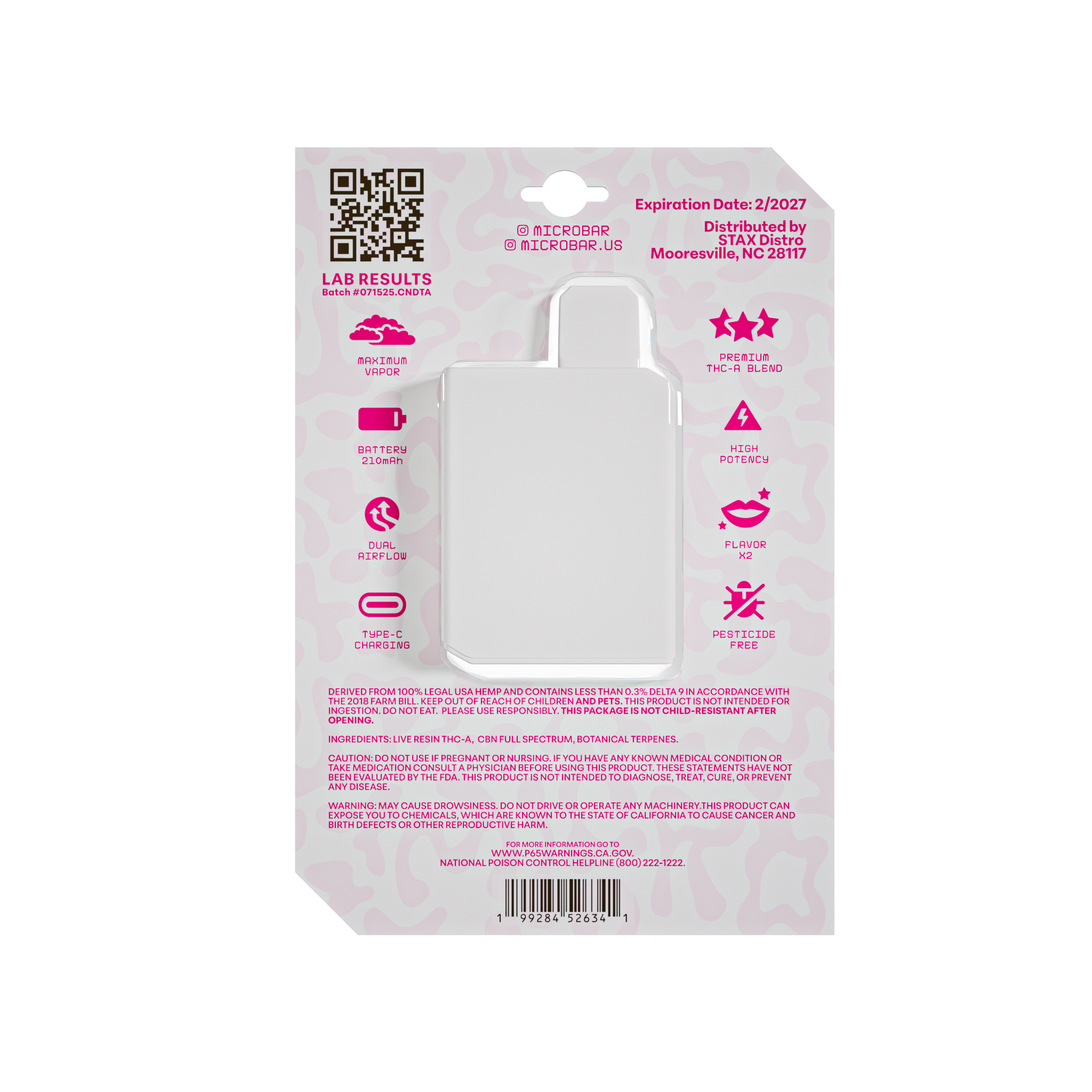 MicroBar White Razz - Extracts THCA Vapes