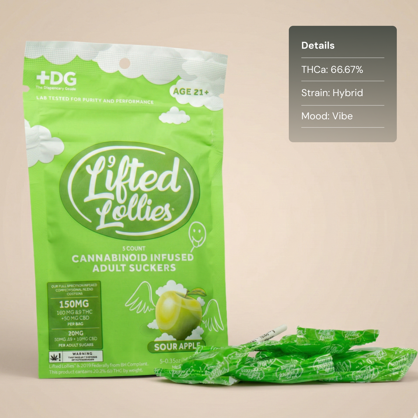 Lifted Lollies Sour Apple - Edible Lollipop