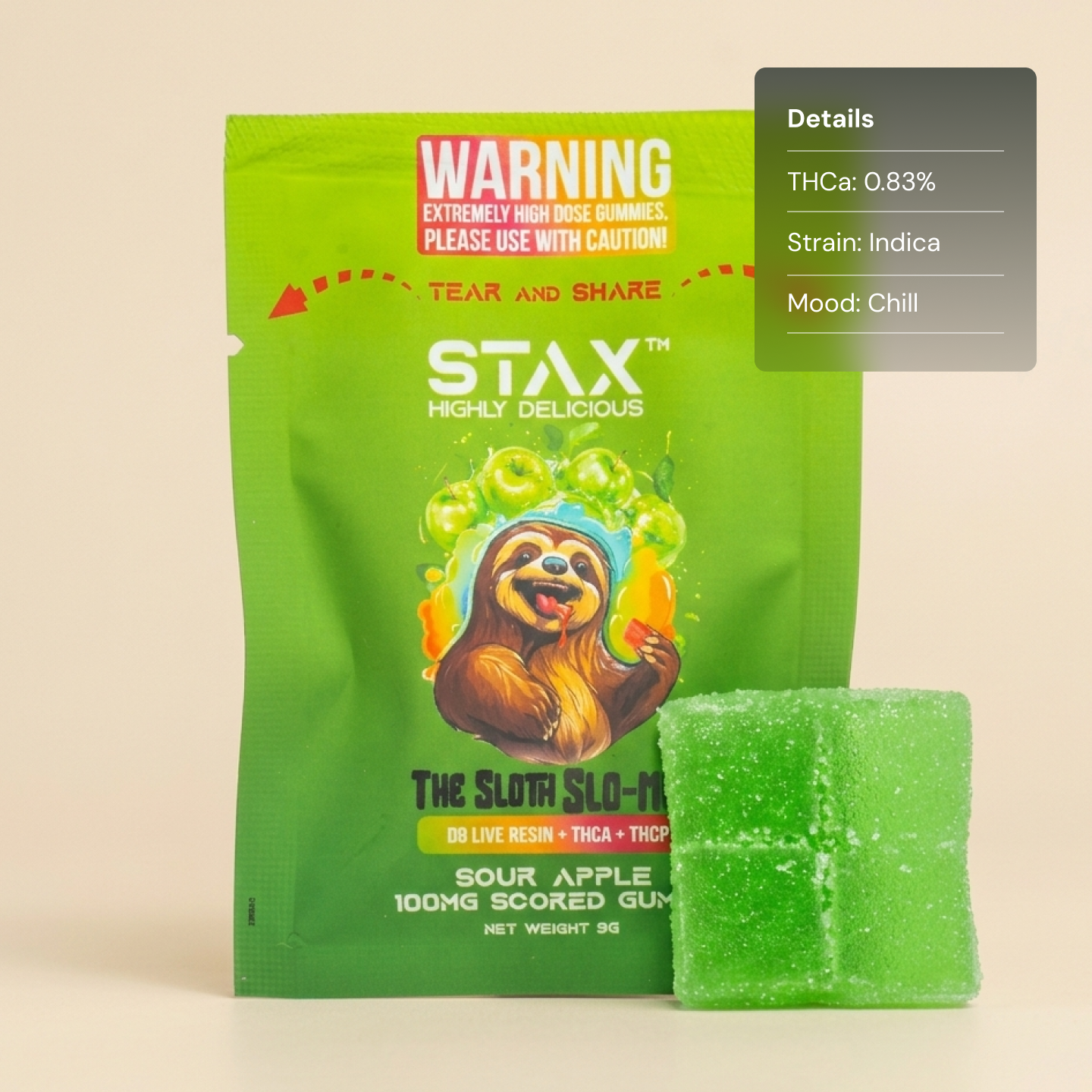 Stax Sachet Sloth 100mg
